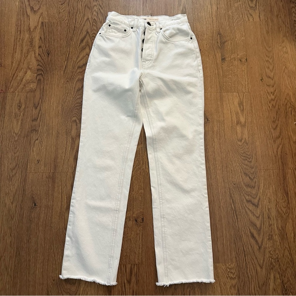 GRLFRND White Straight Leg Jeans mid rise The Cassidy size 24 cotton raw hem